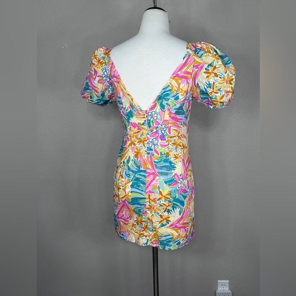 Nasty Gal Floral Knot Front Puff Sleeve Mini Dress size 8 - Picture 6 of 10